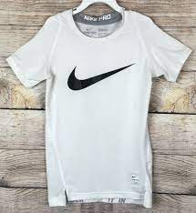 Nike Pro Compression Shirt Boys Size Medium White Dri Fit Swoosh Logo Ebay Compression Shirt Nike Pros Shirts