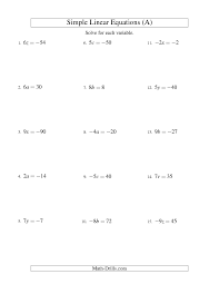 Solving Linear Equations Including Negative Values Form Ax C A Solving Linear Equations Equations Algebra Worksheets