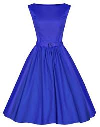 Vintage Boat Neck Solid Color Sleeveless Dress For Women Vintage Knee Length Dress Vintage Dress Blue Rockabilly Swing Dress