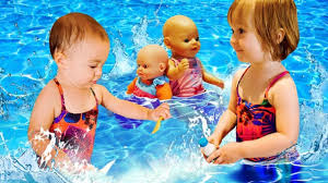 Kids Play Dolls Feeding Baby Dolls At The Swimming Pool Family Fun Video Youtube Kids Playing Baby Dolls Baby Feeding
