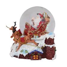 Visiting reindeer in santa claus village in autumn. 5 5 Santa Claus On Sleigh With Reindeer Musical Christmas Snow Globe Tabletop Decoration Christmas Central