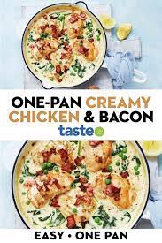One Pan Creamy Chicken And Bacon Recipe Chicken Bacon Recipes Bacon Tasting Cooking Recipes