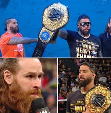 Jey Uso was joined by Jimmy Uso and Sami Zayn to celebrate his WWE World  Heavyweight Championship victory at Wrestlemania