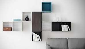 Rangement Cube Mural En Bois Blanc Bleu Petrole Et Wenge Deco Derriere Canape Meuble Ikea Cube Decoration Et Renovation