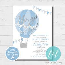 Hot Air Balloon Up Up And Away Baby Boy Shower Invite Baby Shower Invitations For Boys Hot Air Balloon Invitation Hot Air Balloon Baby Shower