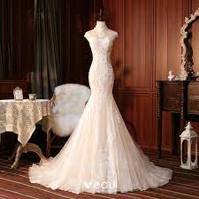 Maybe you would like to learn more about one of these? Vintage Champagner Durchsichtige Hochzeits Brautkleider Hochzeitskleider 2020 Meerjungfrau Stehkragen Armellos Ruckenfreies Applikationen Spitze Perlenstickerei Hof Schleppe