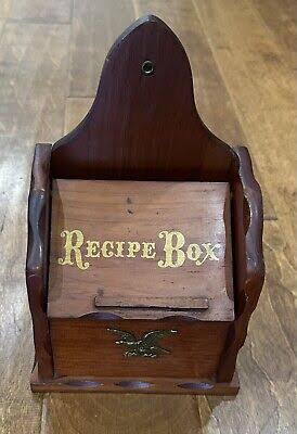 Vintage Wood Recipe Box W/Gold Metal Eagle Counter Or Wall Mount 10.25” X 4.25” | eBay