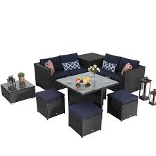 Phi Villa Outdoor Furniture Rattan Sectional Sofa Set With Cushions Resin Patio Furniture Outdoor Sectional Furniture Modern Wicker Patio Furniture