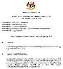 Spanm bilangan 6 tahun 2018 penetapan kuasa dan tugas pegawai pengawal kepada pegawai perakaunan di bawah kawalannya (ap11). Tarikh Bayaran Gaji Julai 2018 Kakitangan Awam