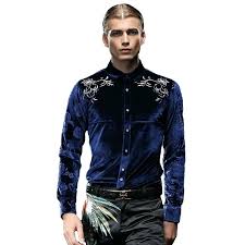 Lush Stylish Blue Velvet Dress Shirt Slim Fit Ck189tsd7tt Blue Velvet Dress Mens Shirt Dress Velvet Shirt Dress