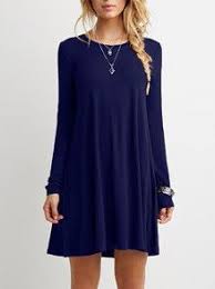 Casual Blue Shift Long Sleeve Dress Loose Short Dresses Cheap Fall Dresses Long Sleeve Dress