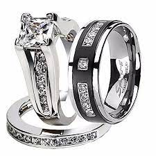 Marimor Jewelry Hers And His Stainless Steel Princess Wedding Ring Set And Titanium Wedding Band Women S Size 10 Men S Size 12 Walmart Com Stainless Steel Wedding Ring Steel Wedding Ring