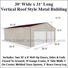 30 X 31 Metal Garage Vertical Roof Steel Building Metal Carport Depot