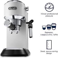 Even though i have not tested the machine for years, this material should prevent why keep on buying coffee on the way to work if you can get the perfect brewing your own kitchen? De Longhi Ec685w Dedica Deluxe Pump Espresso Machine With Premium Adjustable Frothing Wand In Matte White Amazon Ca Home