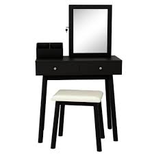 The bijou features a modern pattern of bright led lights with adjustable brightness. Makeup Vanity Set With Lockable Jewelry Cabinet And Mirror 4 Makeup Organizers 2 Sliding Drawers Makeup Table With Cushioned Stool 2 In 1 Dressing Table With Jewelry Armoire Black Walmart Com Walmart Com