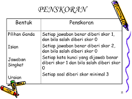 Pedoman penskoran dibuat untuk bentuk soal uraian. Pedoman Penilaian Langkah Langkah Penyusunan Soal Pedoman Penskoran Cara Perhitungan Nilai Akhir Dan Cara Mengisi Rapor Sd Mi Ktsp Ppt Download