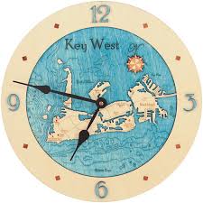 Key West Wood Clock Wood Chart Wood Map Art Florida Laser