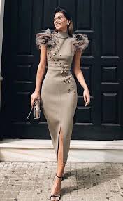 Slim Lace Embellished High Necked Formal Dress High Neck Dress Formal Bride Dress Classy Dress