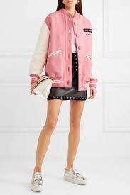 Miu Miu Oversized Two Tone Leather And Wool Bomber Jacket Net A Porter Com Womens Black Jacket Wool Bomber Jacket Skirt And Sneakers