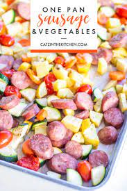 One Pan Sausage With Summer Vegetables Recipe Sausage Dinner Dinner Recipes Summer Sausage Recipes