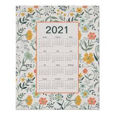 2021 Calendar Full Year Coral Mustard Blue Flowers Poster Zazzle Com 2021 Calendar Flower Calendar Blue Flowers
