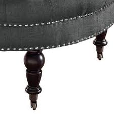 Best master furniture sh002gv sherlyn tufted velvet round ottoman/footstool, gray. Fabric Upholstered Round Tufted Ottoman With Wood Legs Gray And Black English Elm
