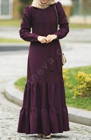 Etegi Firfirli Elbise Mor Elbise Musluman Modasi Moda Stilleri