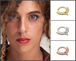 Tribal 14k Solid Gold Septum Ring, Beaded Detail (handmade)
