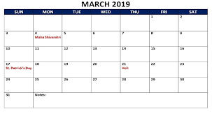 March 2019 Holidays Calendar Holiday Calendar Printable Calendar March Holiday Calendar