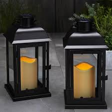 Lights Com Solar Lights Solar Lanterns Chelsea Solar 11 5 Black Metal Flameless Lantern Set Of 2