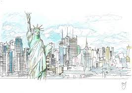 Croquis au crayon de couleur de New York Statue de la Liberté - Etsy France
