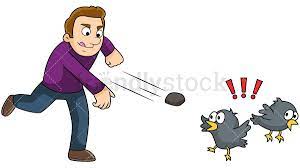Man Kill Two Birds With One Stone Cartoon Vector Clipart Friendlystock Stone Cartoon Two Birds Conceptual Illustration