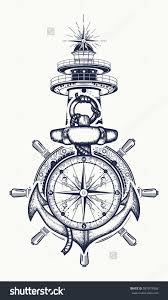 Sketched anchor, wheel, and compass. Anchor Steering Wheel Compass Lighthouse Tattoo Art Symbol Of Maritime Adventure Tourism Travel Old Anchor A Lenkrad Kunst Tattoos Anker Kompass Tattoo