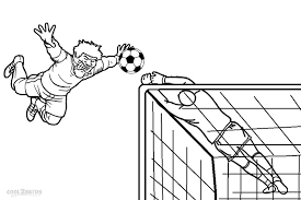 Black and white outline image of a boy playing soccer. Printable Football Player Coloring Pages For Kids