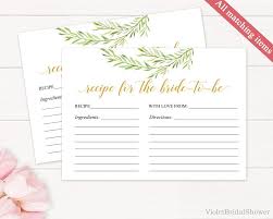 Recipe Bridal Shower Card Template Printable Greenery Recipe Card Gold Recipe Card Laurel Wa Bridal Shower Printables Bridal Shower Cards Bridal Shower Food