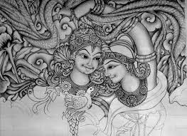 Black And White Mural Painting Outline Radha Krishna Mural By Shamil Art By Shamilart D9tye4s Jpg 3336 2428 Kerala Mural Painting Mural Painting Mural Art Design