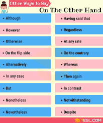 On The Other Hand Synonym 25 Ways To Say On The Other Hand 7 E S L Learn English Vocabulary English Phrases English Words