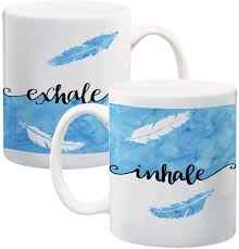A cup of coffee vs. Amazon Com Inhale Exhale Quote Coffee Mug Ceramic Cup With Original Art Yoga 11 Oz Standard Size Kitchen Dining