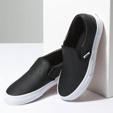 Black And Grey Slip On Vans Womens Womens Slip Ons Vans Black Slip On Sneakers Black Leather Vans Leather Slip On Shoes