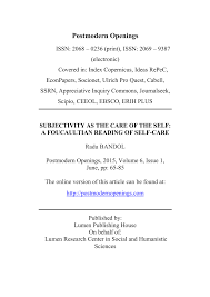 Bolile spirituale sunt mai grave decat cele trupesti. Pdf Subjectivity As The Care Of The Self A Foucaultian Reading Of Self Care