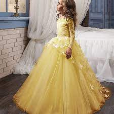 Shop sequin hearts kids dress, girls one shoulder soutache dress online at macys.com. New Applique Bow Long Sleeve Ball Gown Cute Flower Girl Dress Kids Brithday Party Dress Princess Dress For Wedding Formal Occasion In 2021 Cute Flower Girl Dresses Cute Yellow Dresses Dresses