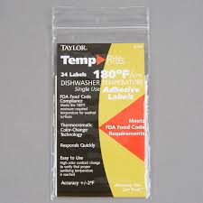 Our dishwasher labels also have an industrial strength adhesive so you won't have to worry about them falling off. Taylor 8750 Temprite Single Use Dishwasher 180 Degrees F Test Label 24 Pack