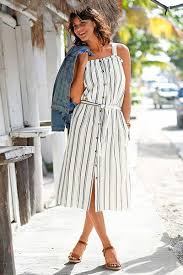 Robe Rayee Boutonnee Coton Lin Blancheporte Fashion Style Shirt Dress