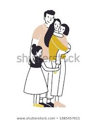 Loving Family Father Mother And Two Daughters Standing Together And Cuddling Parents And Childr Hug Illustration Family Illustration Vector Character Design