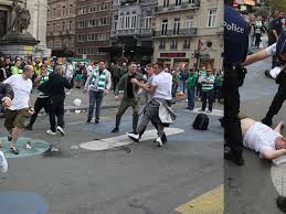 Three rangers players given red cards, 34 fans arrested in the stands. Scuffles In Brussels As Celtic Fans Involved In Street Skirmish Ahead Of Big Match Daily Record