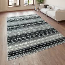 Teppiche, soweit das auge reicht. Orient Teppich Wohnzimmer Weich Grau Schwarz Weiss Ethno Design Streifen Muster Kaufen Bei Diva Teppich Center