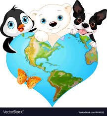 Earth Heart With Animals Vector Image On Vectorstock Illustration Cartoon Heart Vector Illustration