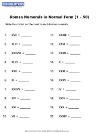 Check spelling or type a new query. Roman Numerals In Normal Form 1 50 Worksheets For Third Second Grade Math Worksheets Schoolmykids Com