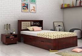 Nova Single Bed With Storage In Mahogany Finish Is A Wooden Bed With Rigid Structure It O Single Beds With Storage Platform Bedroom Sets Wooden Bed Design