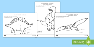 Dinosaur color by number coloring pages are a fun way for kids of all ages to develop creativity focus motor skills and color recognition. Dinosaurs Color By Number English Spanish Dinosaurs Color By Number
